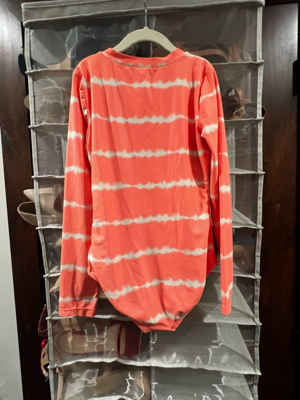 Girls GAP Coral Tie Dye Stripe Long Sleeve Zip Front Rashguard Swimsuit 12 - Picture 3 of 4